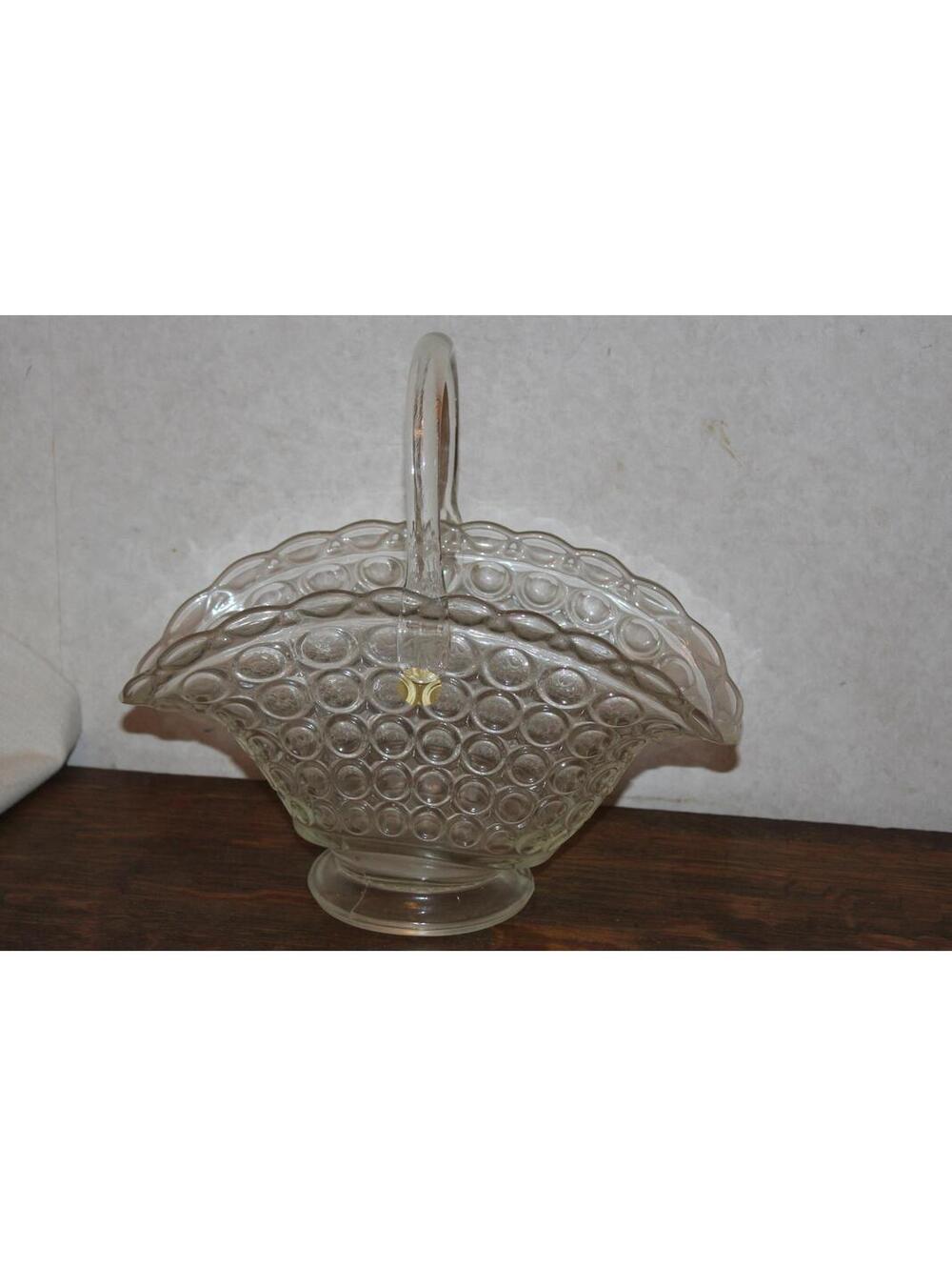 Vintage L E Smith Glass Bullseye Thousand Eyes Bridal Basket